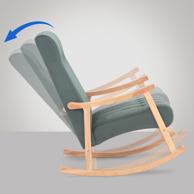 Sillón mecedora de terciopelo Saltillo natural/verde